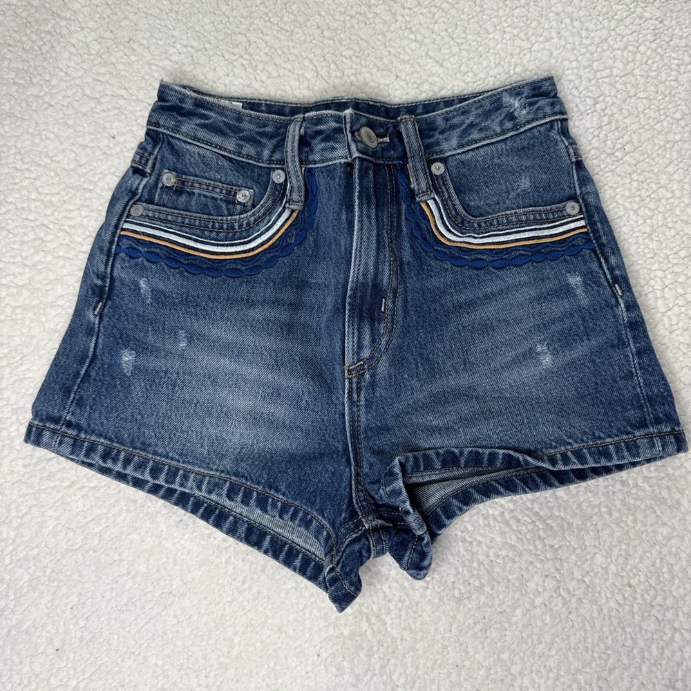 Tularosa Dark Blue Jean Shorts with Striped Detail